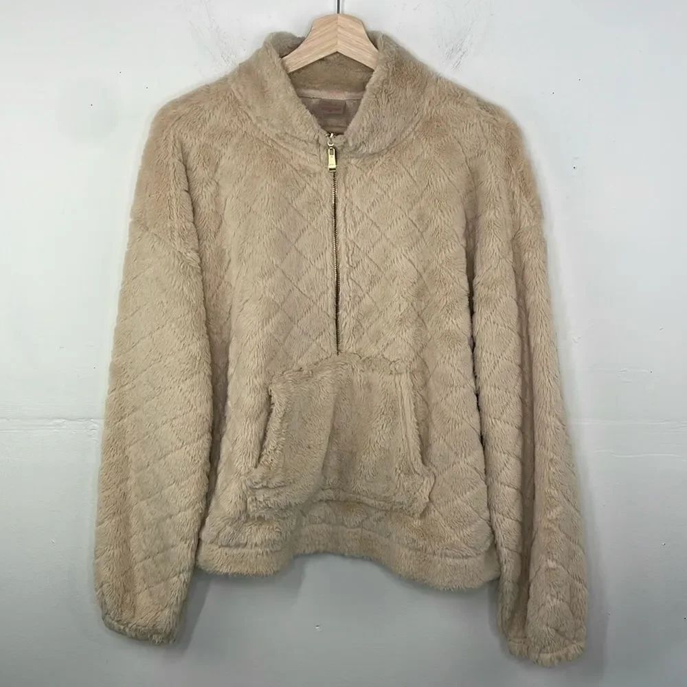 No Boundaries Faux Fur Pullover Sweatshirt Long Sleeve 1/2 zipper XXL